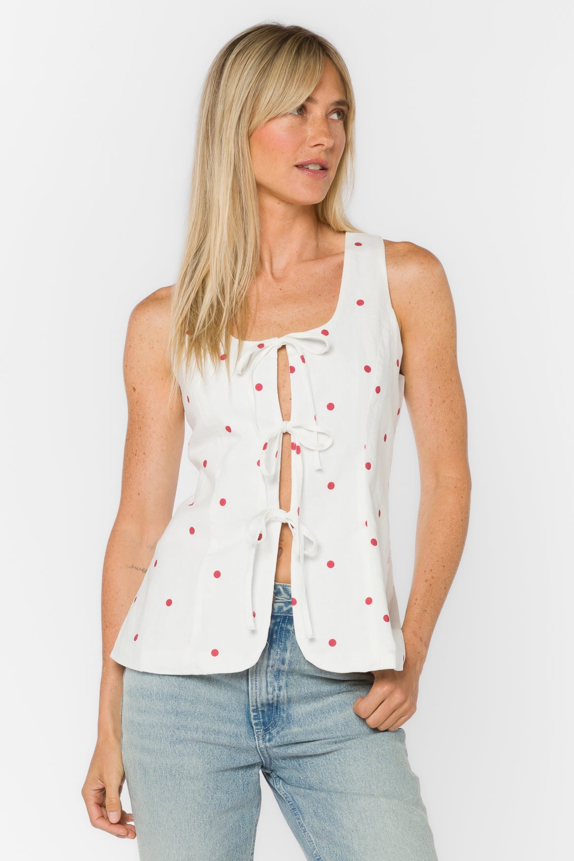 Reba Cardinal Dot Vest – Velvet Heart Clothing