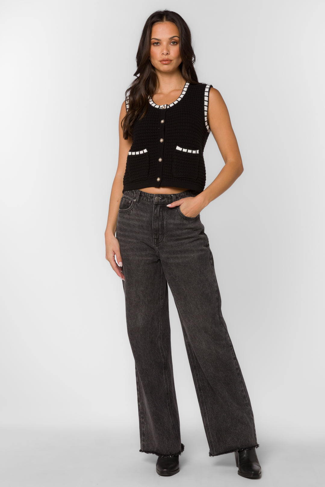 Regan Black Vest - Tops - Velvet Heart Clothing