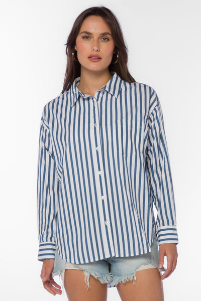 Ricky Navy Stripe Shirt - Tops - Velvet Heart Clothing