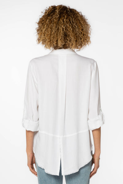 Riley White Frayed Hem Button Up Shirt - Tops - Velvet Heart Clothing