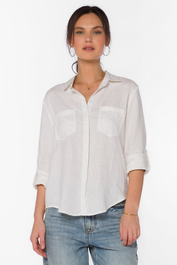 Riley White Linen Shirt - Tops - Velvet Heart Clothing