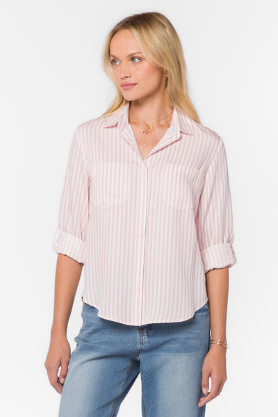 Riley Pink White Stripe Shirt - Tops - Velvet Heart Clothing