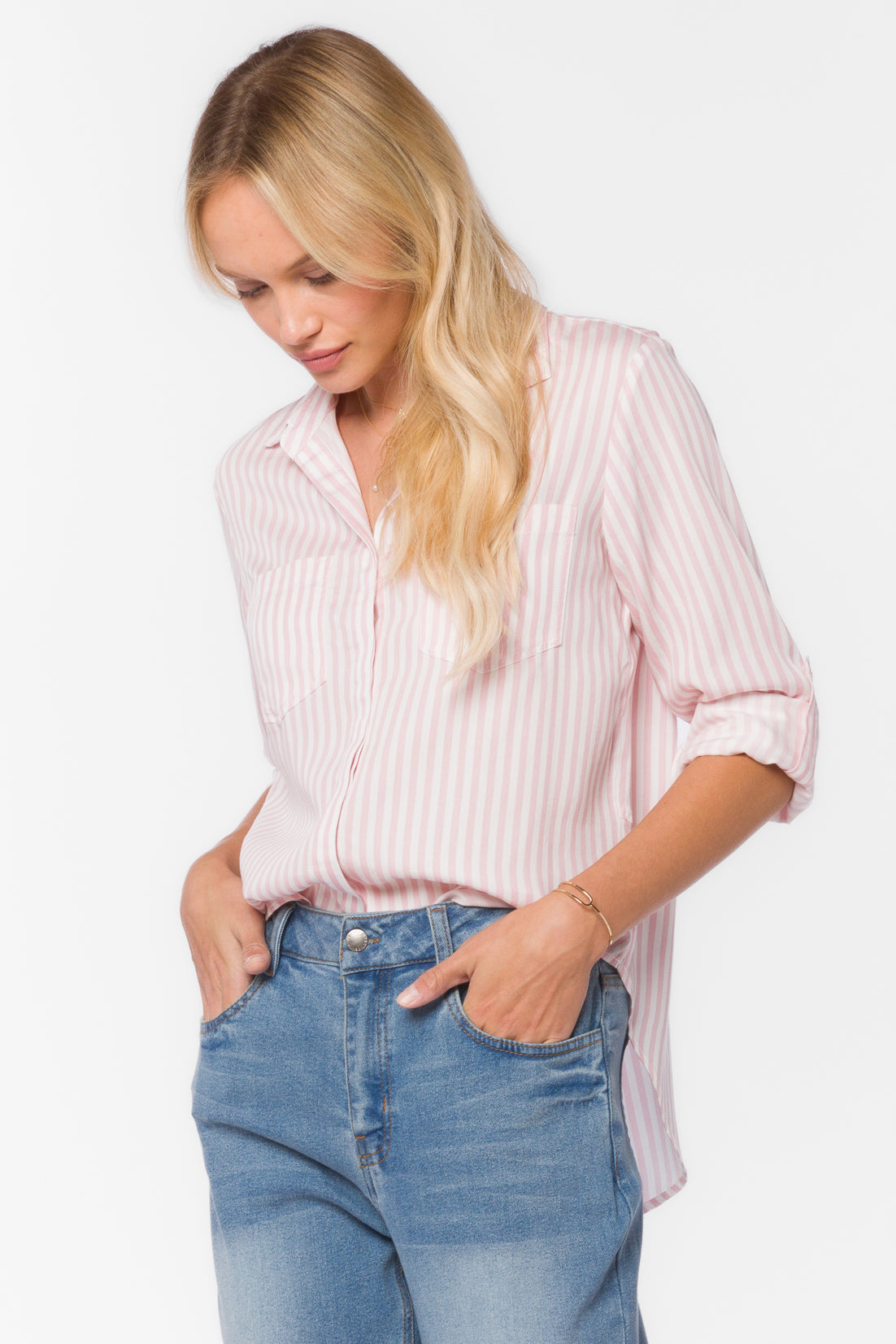 Riley Pink White Stripe Shirt - Tops - Velvet Heart Clothing
