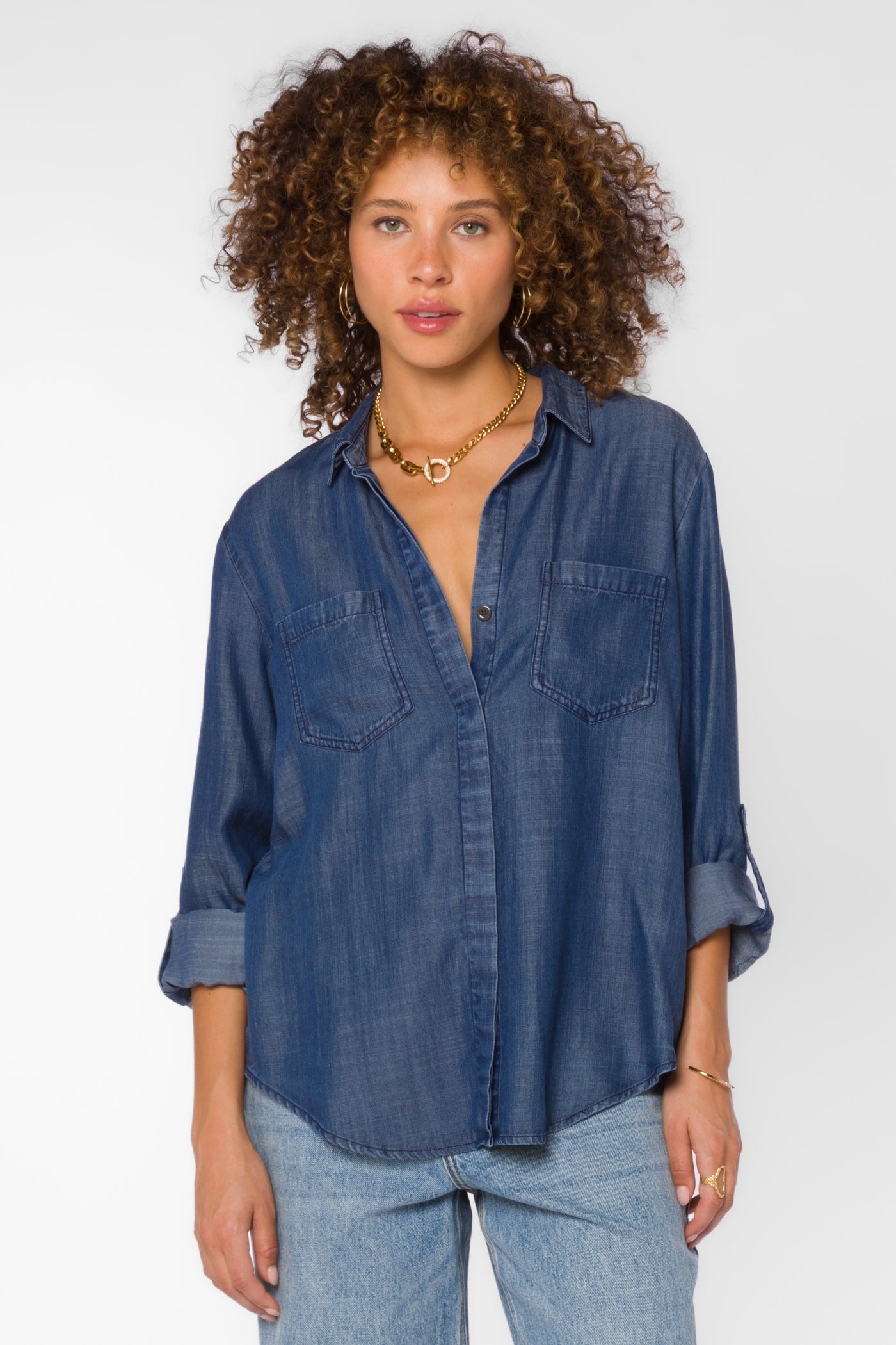 Riley Chambray Blue Shirt - Tops - Velvet Heart Clothing