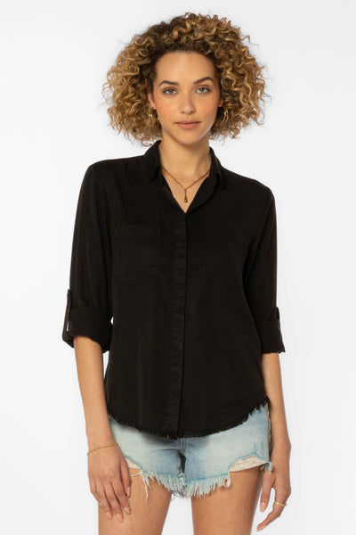 Riley Frayed Hem Button Down Shirt Black - Tops - Velvet Heart Clothing