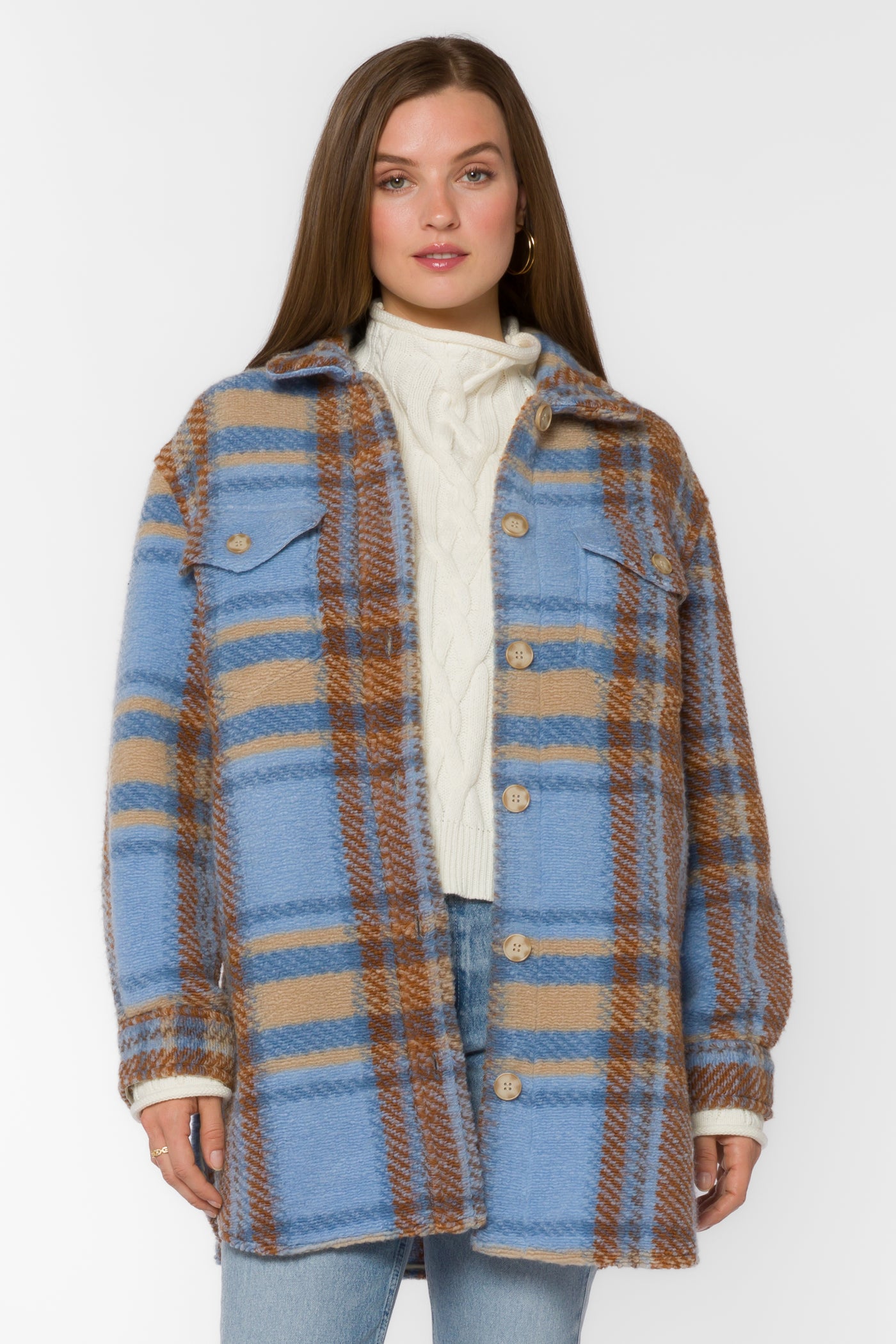 Royce Blue Brown Plaid Shacket - Jackets & Outerwear - Velvet Heart Clothing
