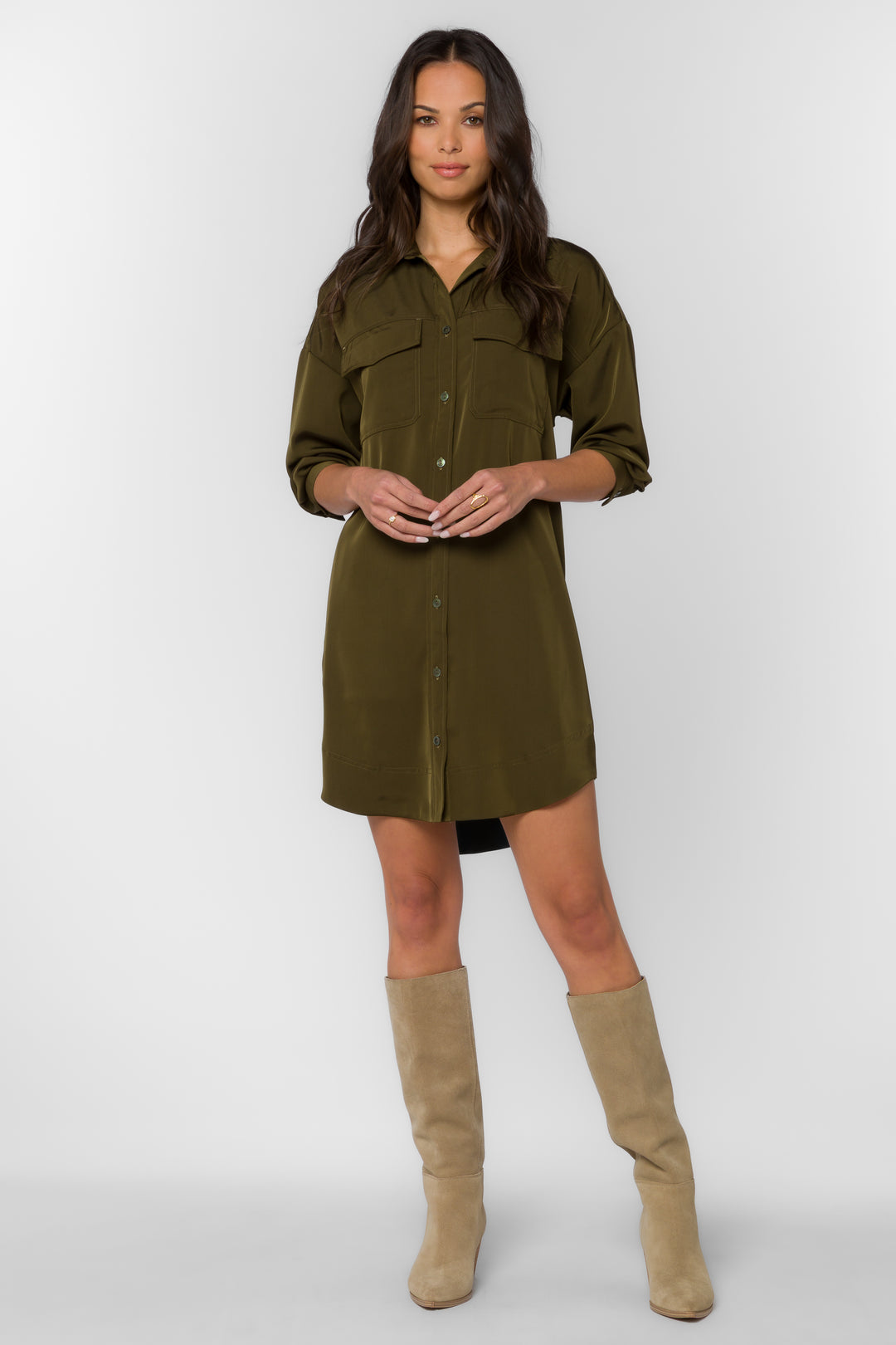 Sabrina Olive Dress - Dresses - Velvet Heart Clothing