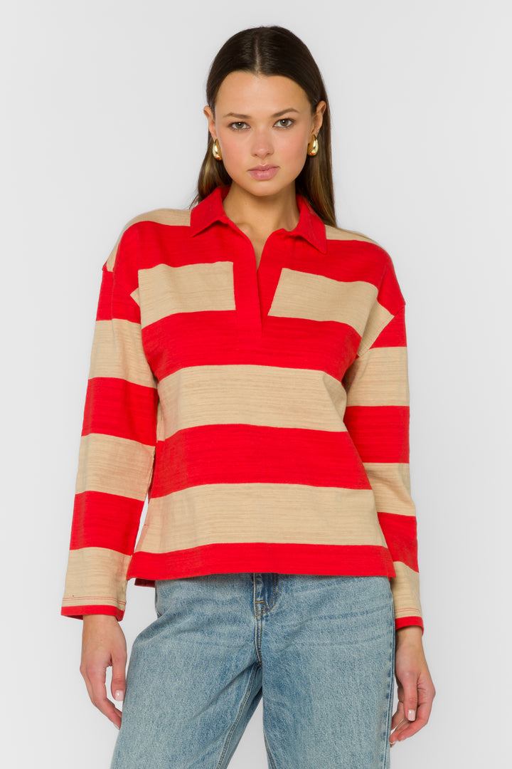 Sailor Red Rugby Stripe Top - Tops - Velvet Heart Clothing