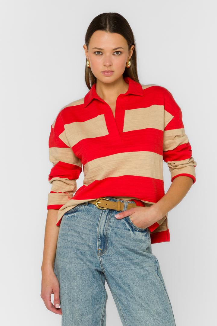 Sailor Red Rugby Stripe Top - Tops - Velvet Heart Clothing