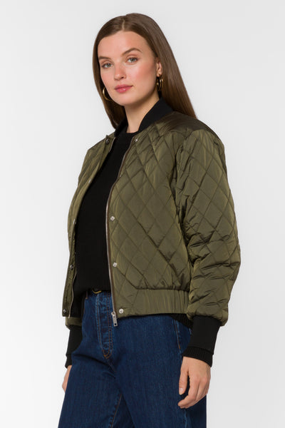 Sakura Army Green Bomber Jacket - Jackets & Outerwear - Velvet Heart Clothing
