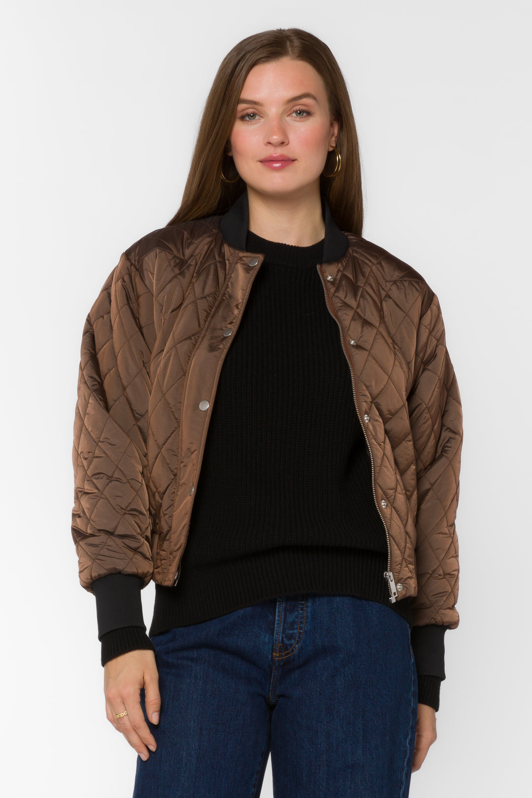 Sakura Brown Bomber Jacket - Jackets & Outerwear - Velvet Heart Clothing