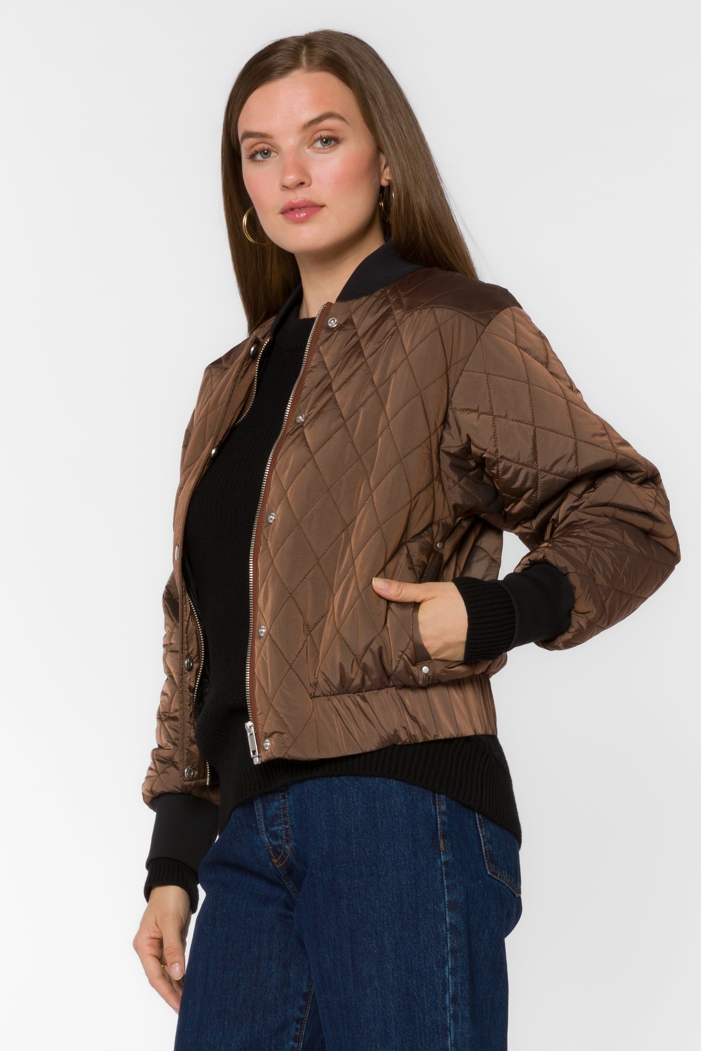 Sakura Brown Bomber Jacket - Jackets & Outerwear - Velvet Heart Clothing