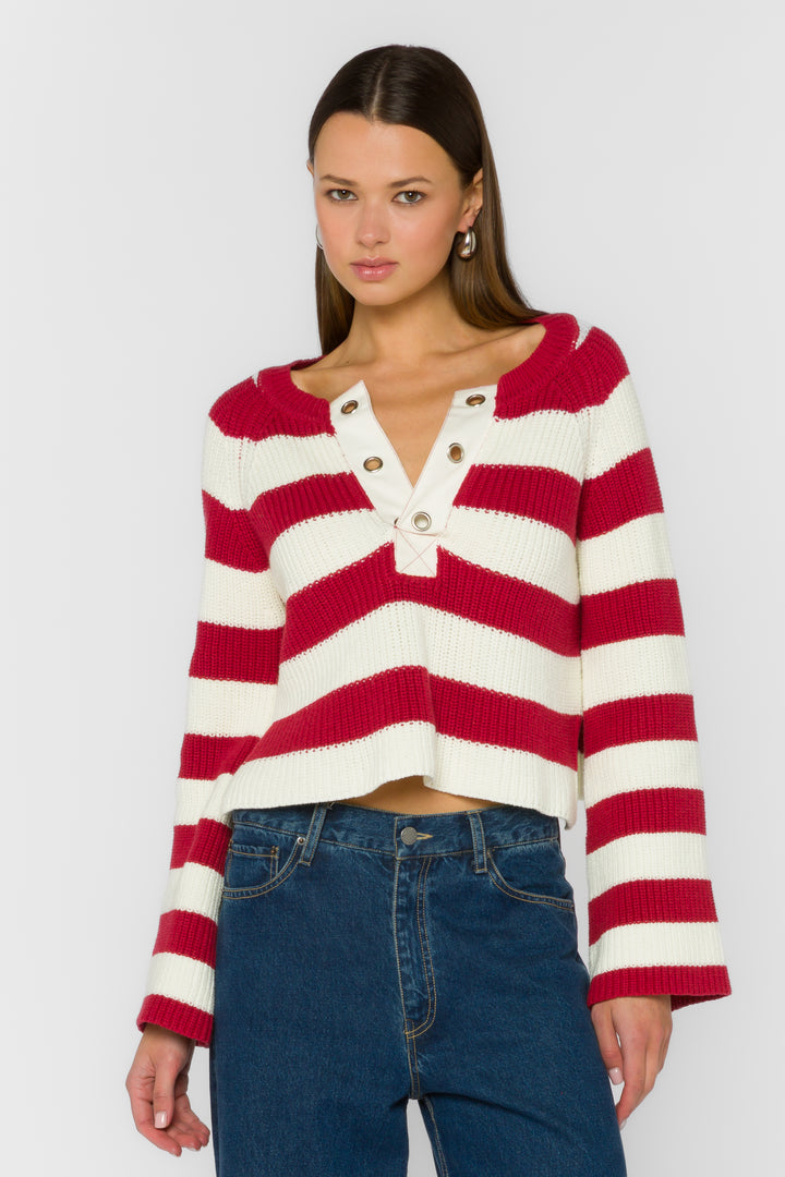 Sapphire Red Stripe Sweater - Sweaters - Velvet Heart Clothing