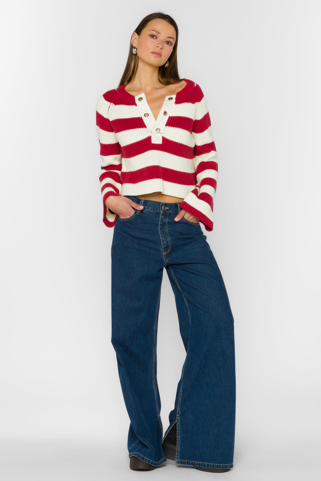 Sapphire Red Stripe Sweater - Sweaters - Velvet Heart Clothing