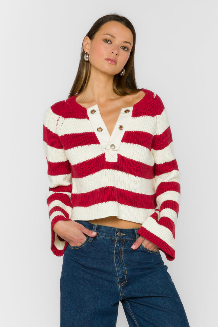 Sapphire Red Stripe Sweater - Sweaters - Velvet Heart Clothing
