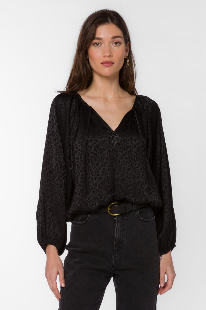 Sarai Black Leopard Jacquard Top - Tops - Velvet Heart Clothing