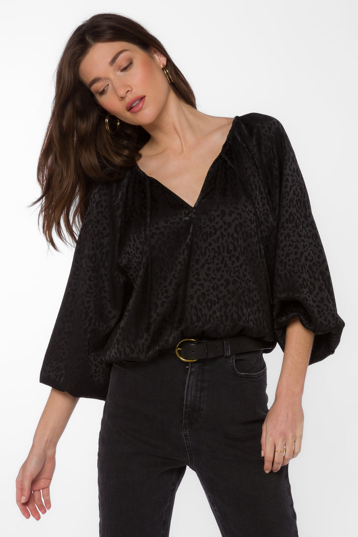 Sarai Black Leopard Jacquard Top - Tops - Velvet Heart Clothing