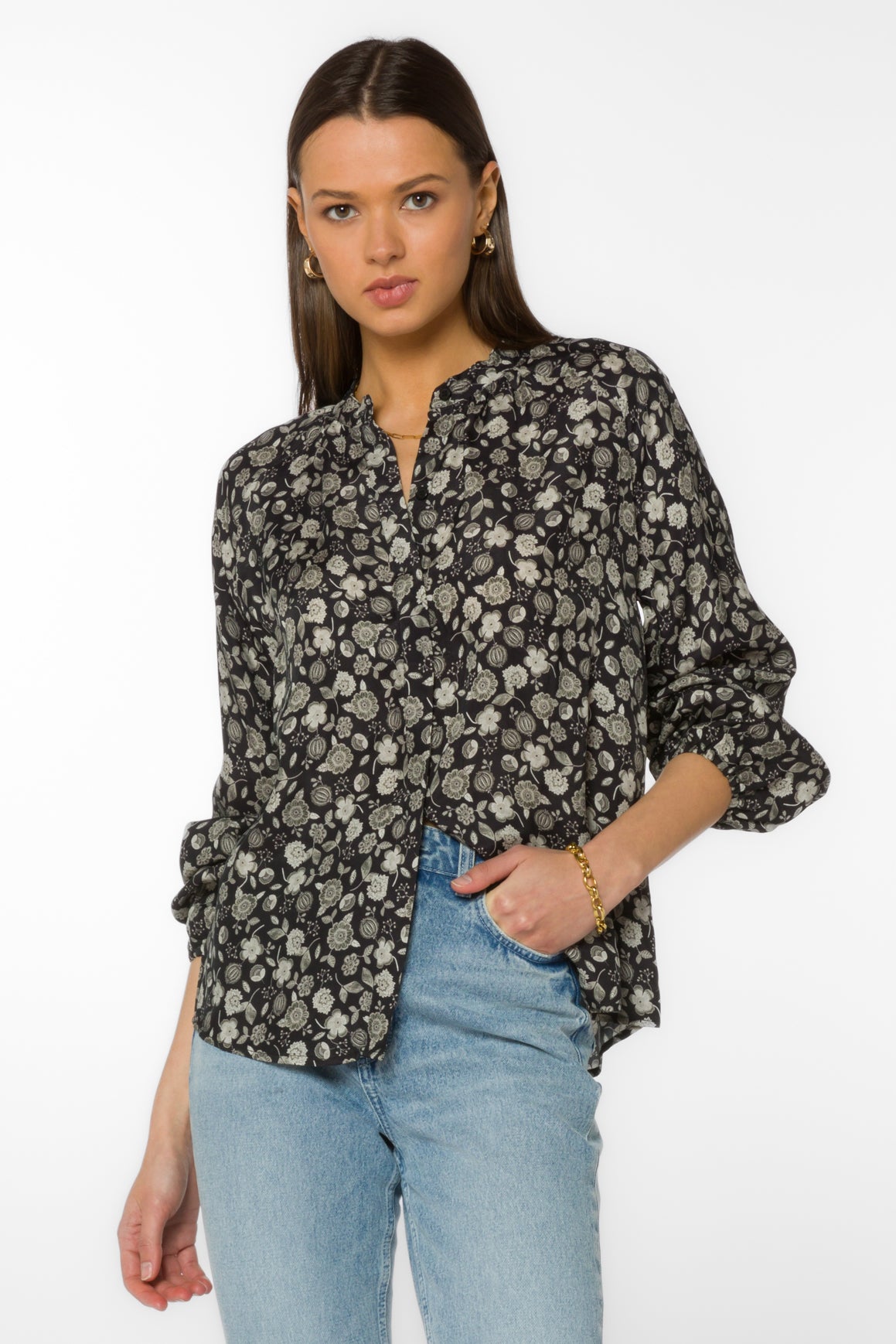Saya Black Floral Shirt - Tops - Velvet Heart Clothing