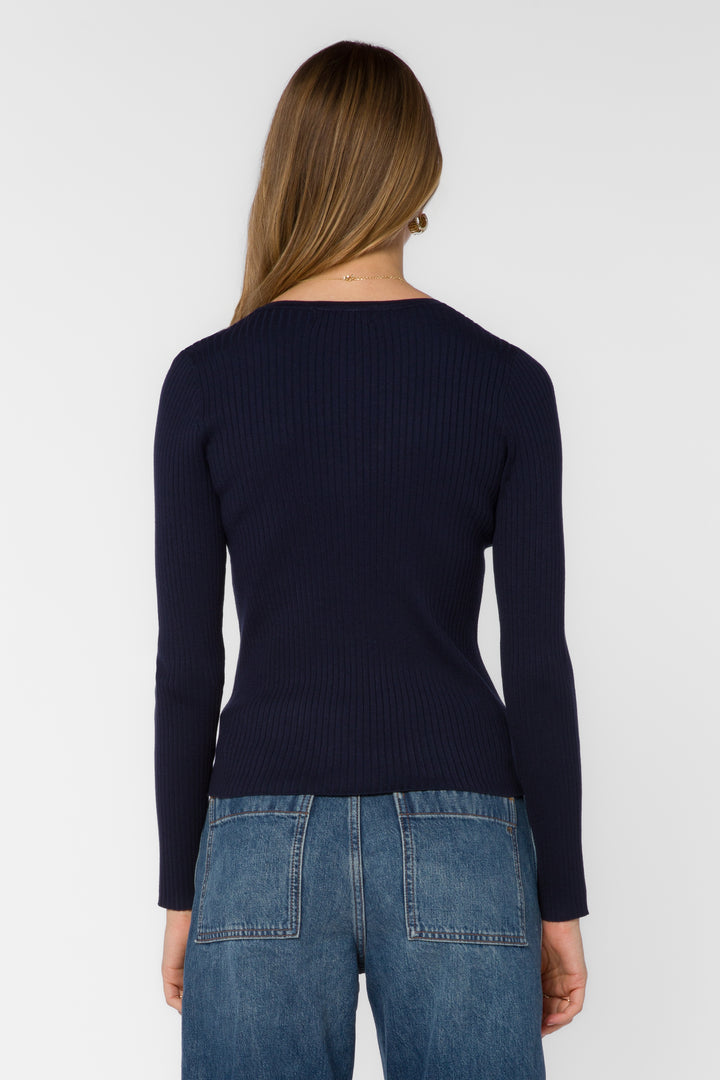 Selvi Navy Ribbed Henley Top