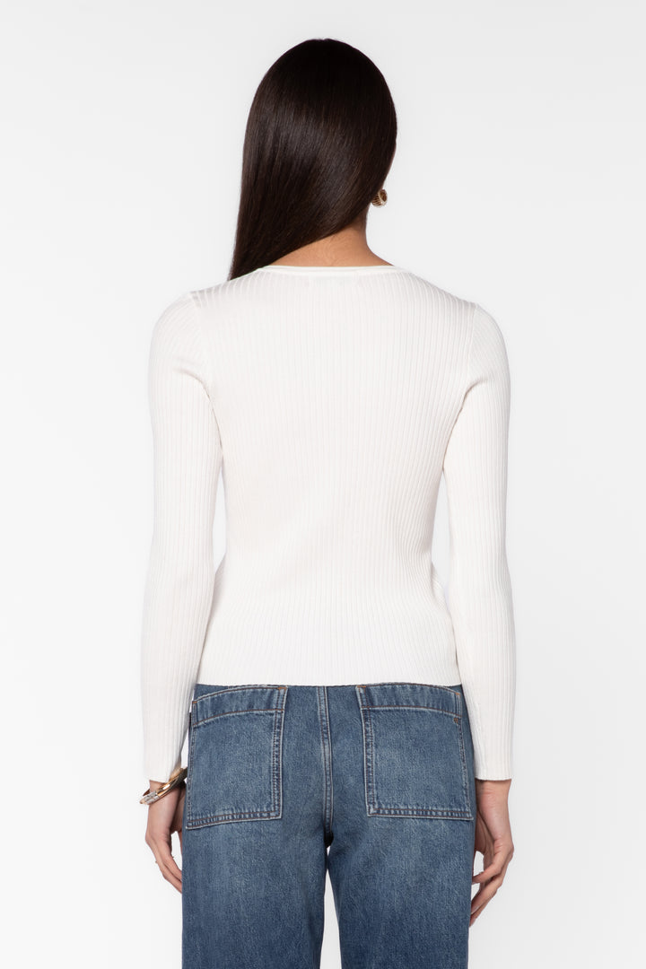 Selvi White Ribbed Henley Top