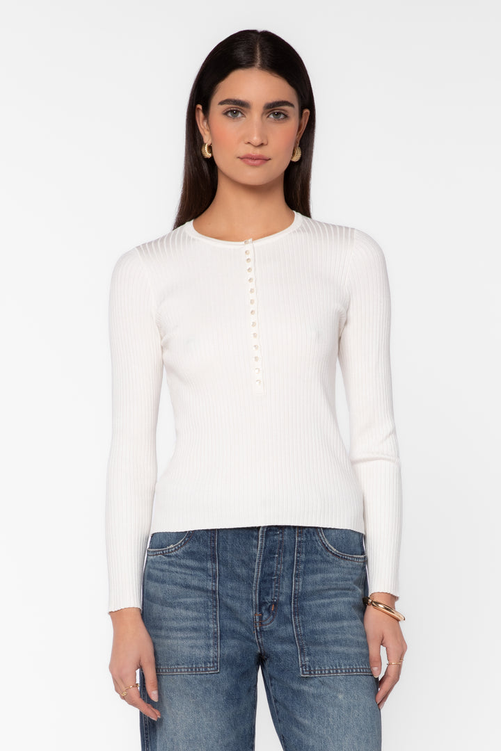 Selvi White Ribbed Henley Top