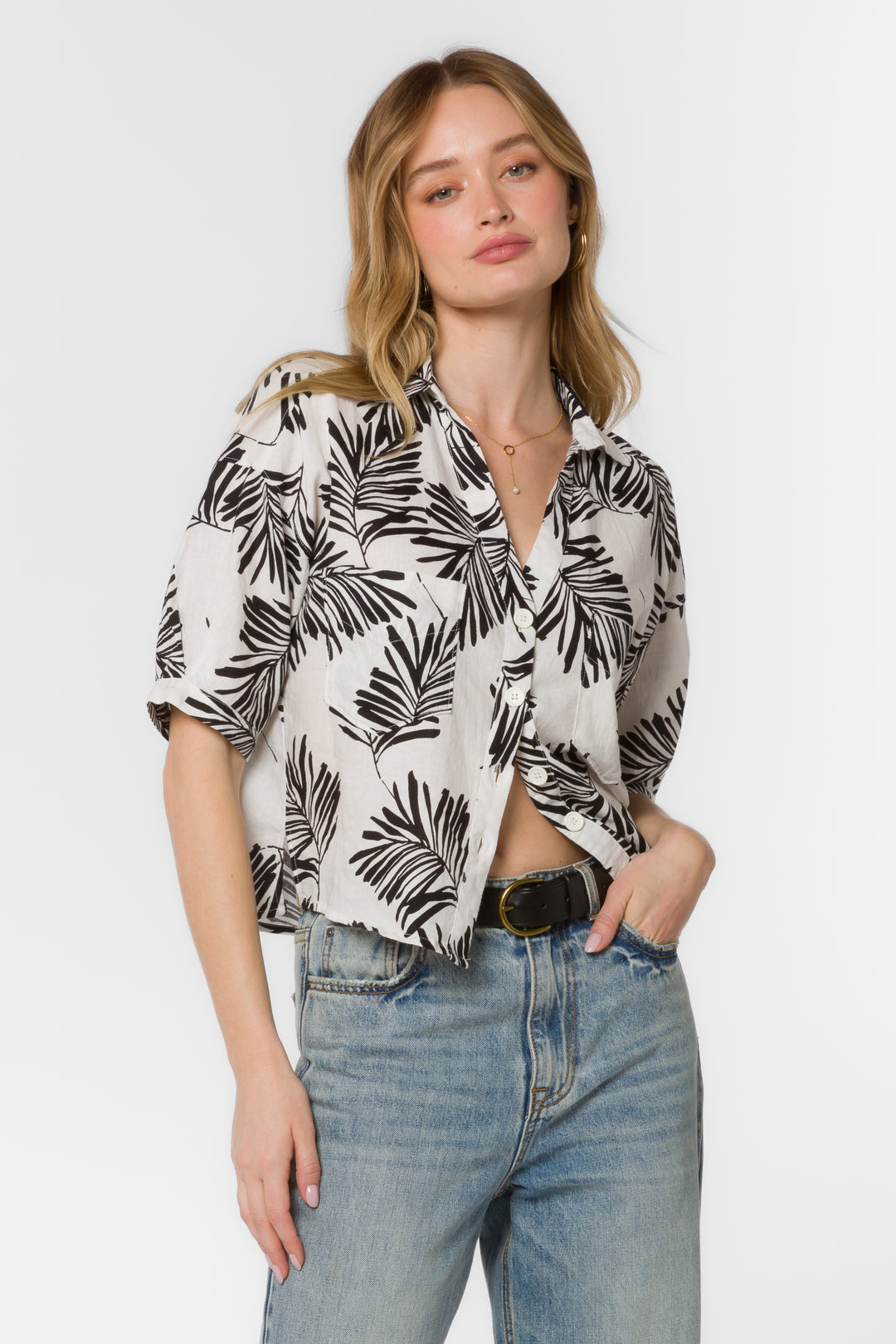 Shaymarie Black White Palm Shirt - Tops - Velvet Heart Clothing