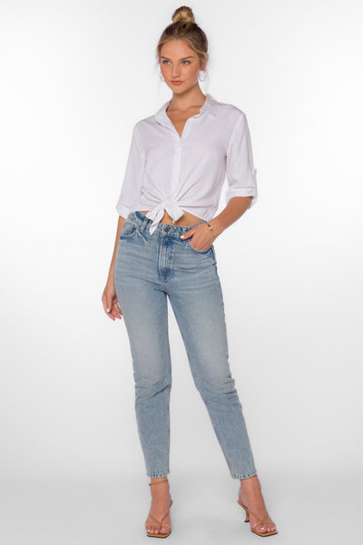 Solange Optic White Waist Tie Top - Tops - Velvet Heart Clothing