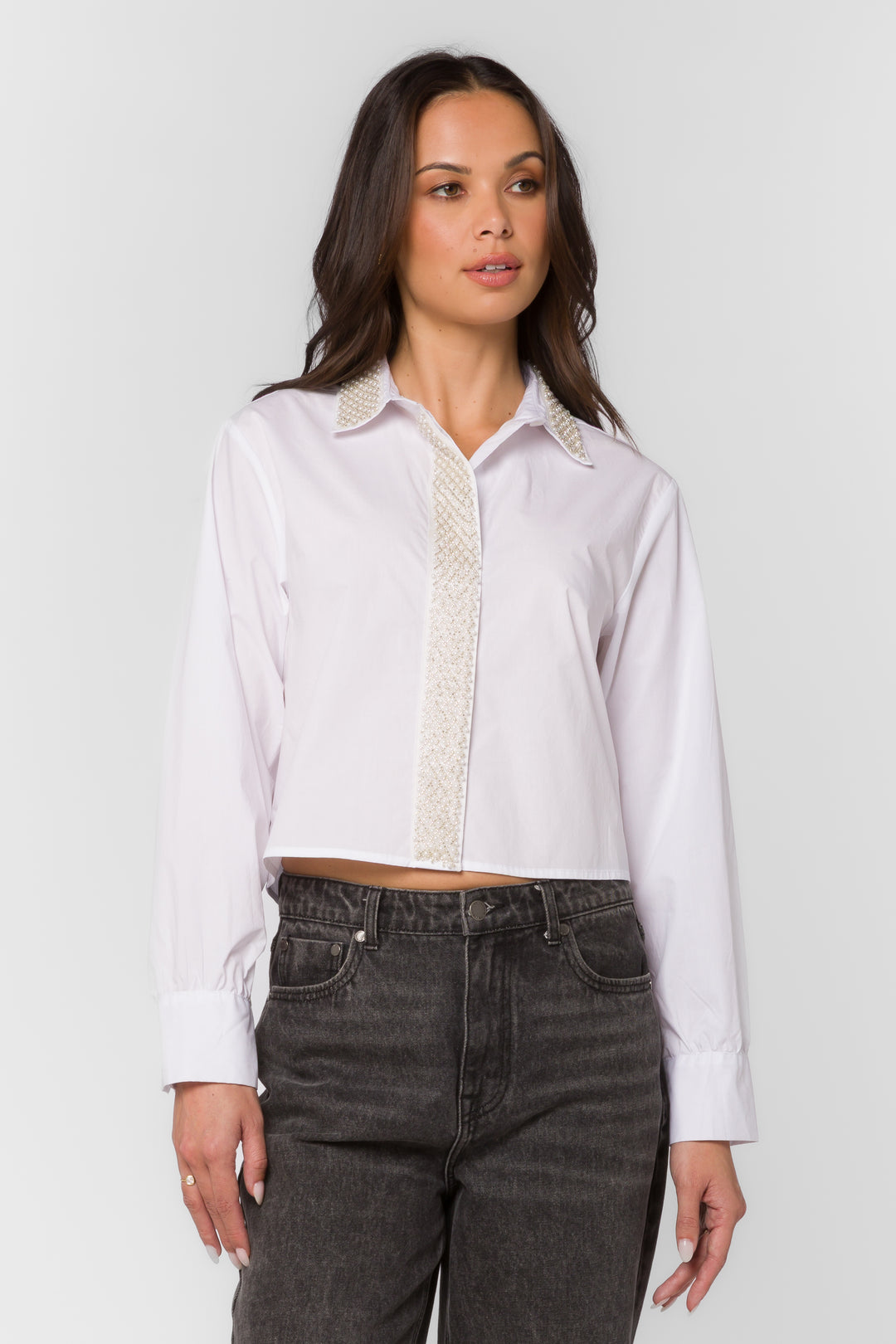 Soleil White Pearl Shirt - Tops - Velvet Heart Clothing