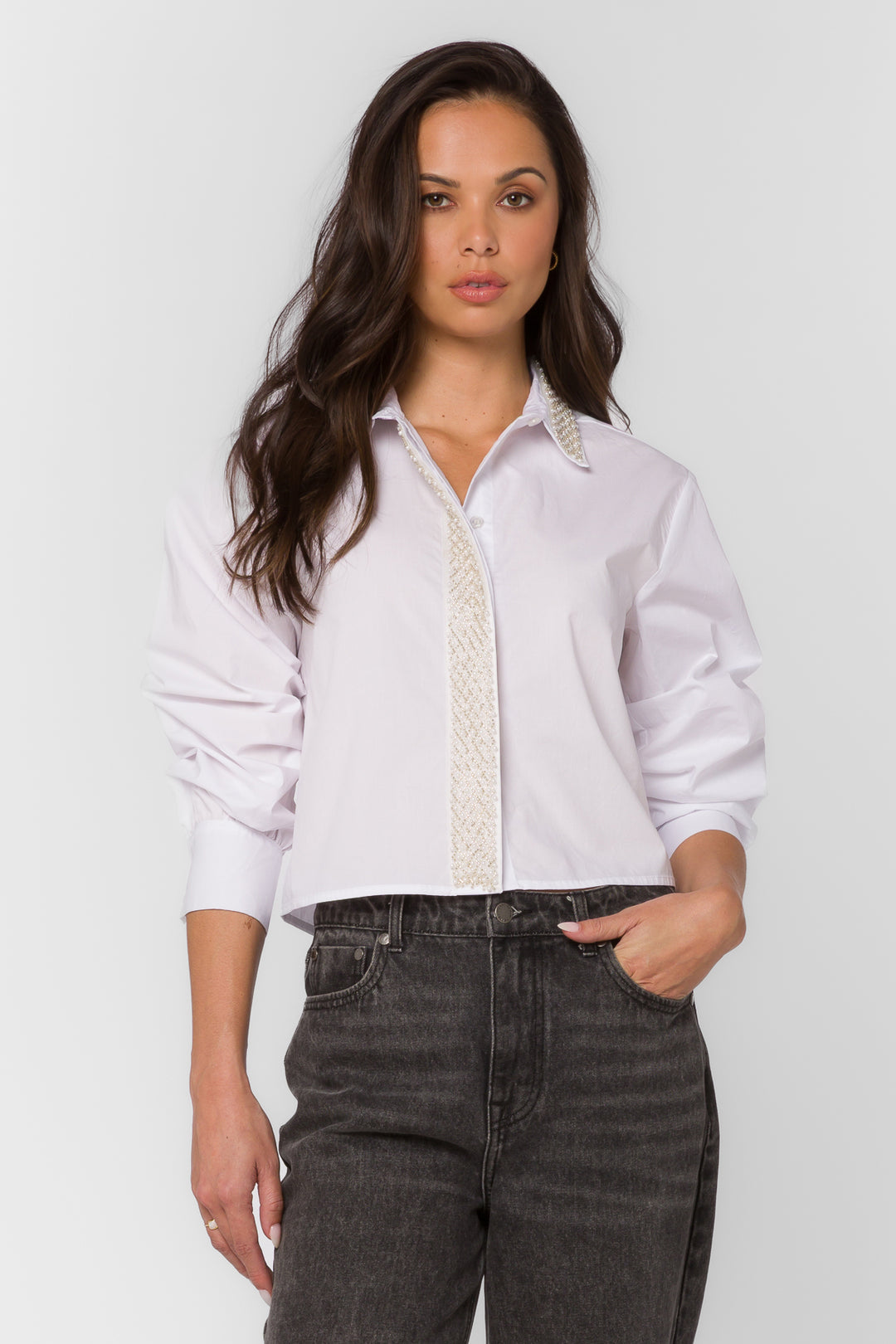 Soleil White Pearl Shirt - Tops - Velvet Heart Clothing