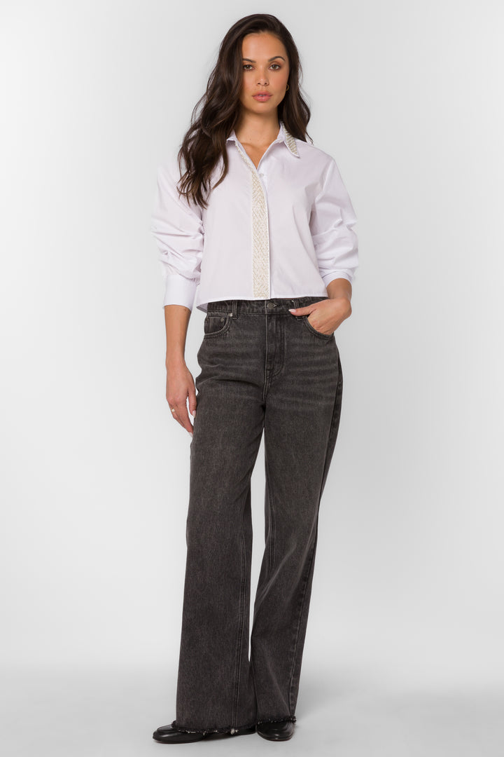 Soleil White Pearl Shirt - Tops - Velvet Heart Clothing