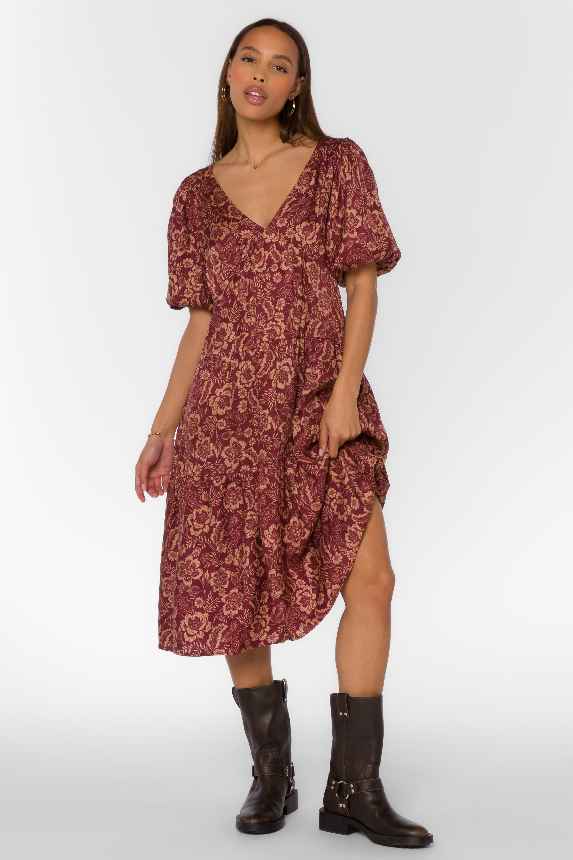 Sophia Sangria Floral Dress - Dresses - Velvet Heart Clothing