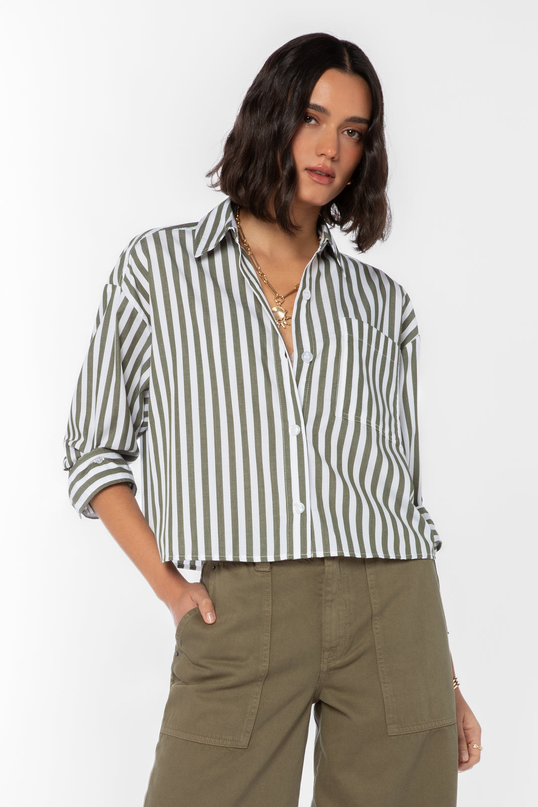 Stormi Olive Striped Shirt