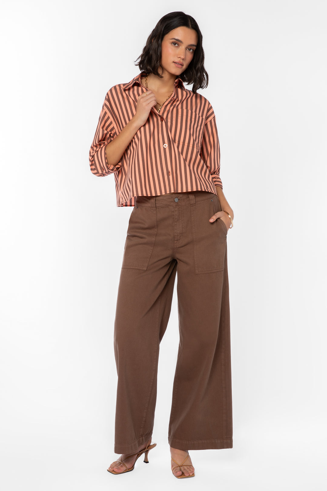 Stormi Coral Striped Shirt