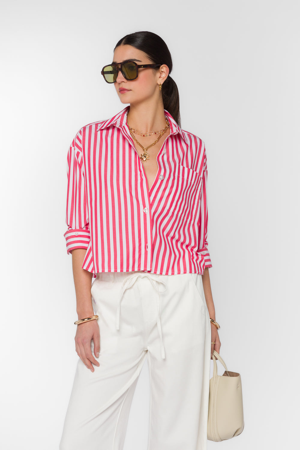 Stormi Raspberry Stripe Shirt - Tops - Velvet Heart Clothing