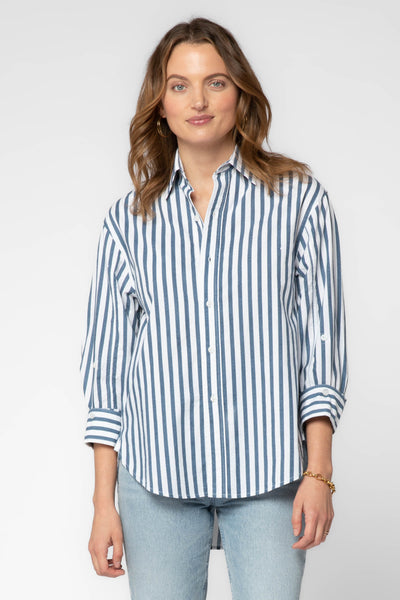 Suri Navy White Stripe Shirt - Tops - Velvet Heart Clothing