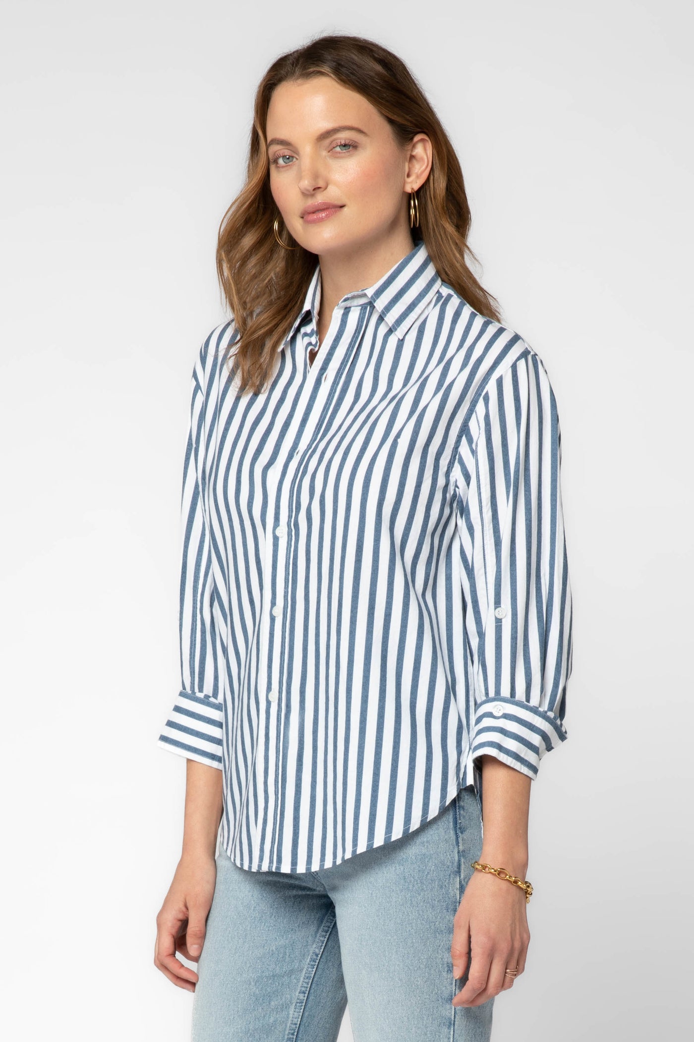 Suri Navy White Stripe Shirt - Tops - Velvet Heart Clothing