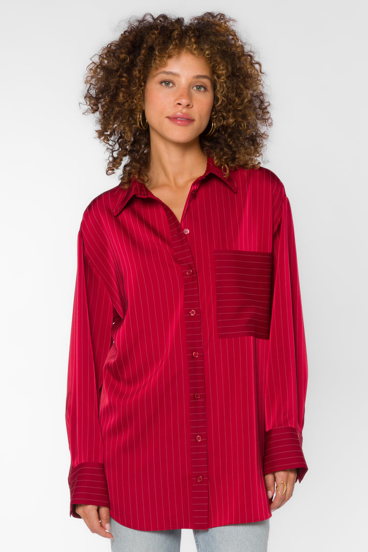 Sutton Crimson Stripe Shirt - Tops - Velvet Heart Clothing