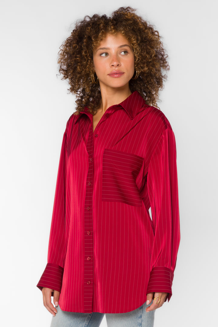 Sutton Crimson Stripe Shirt - Tops - Velvet Heart Clothing