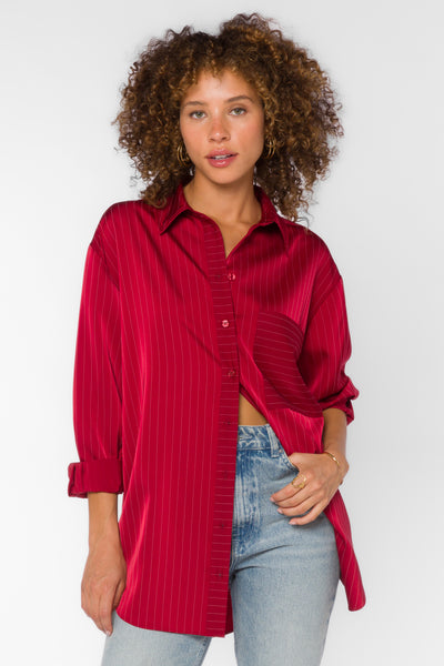 Sutton Crimson Stripe Shirt - Tops - Velvet Heart Clothing
