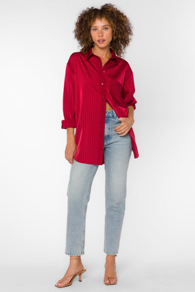 Sutton Crimson Stripe Shirt - Tops - Velvet Heart Clothing