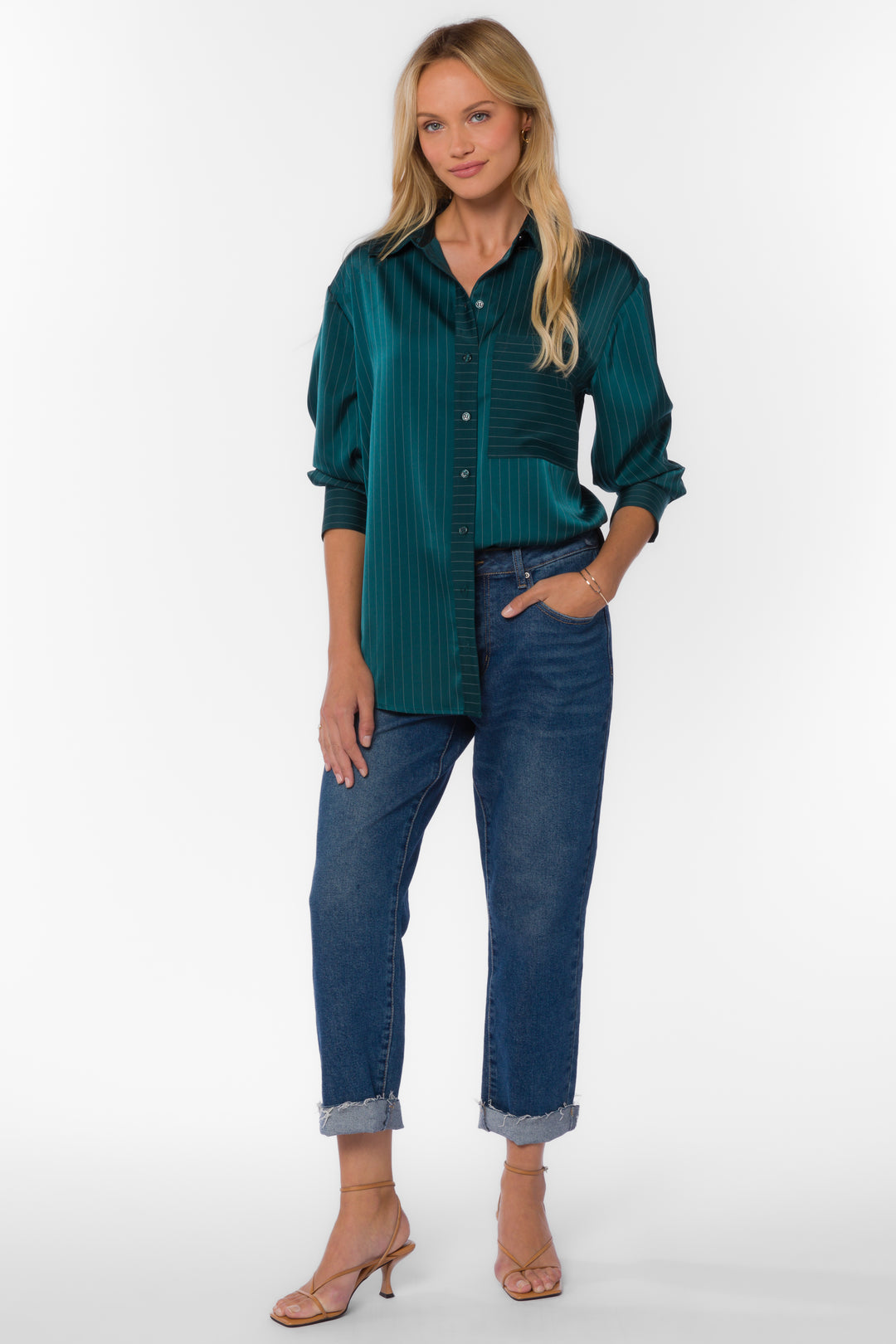 Sutton Green Stripe Shirt - Tops - Velvet Heart Clothing