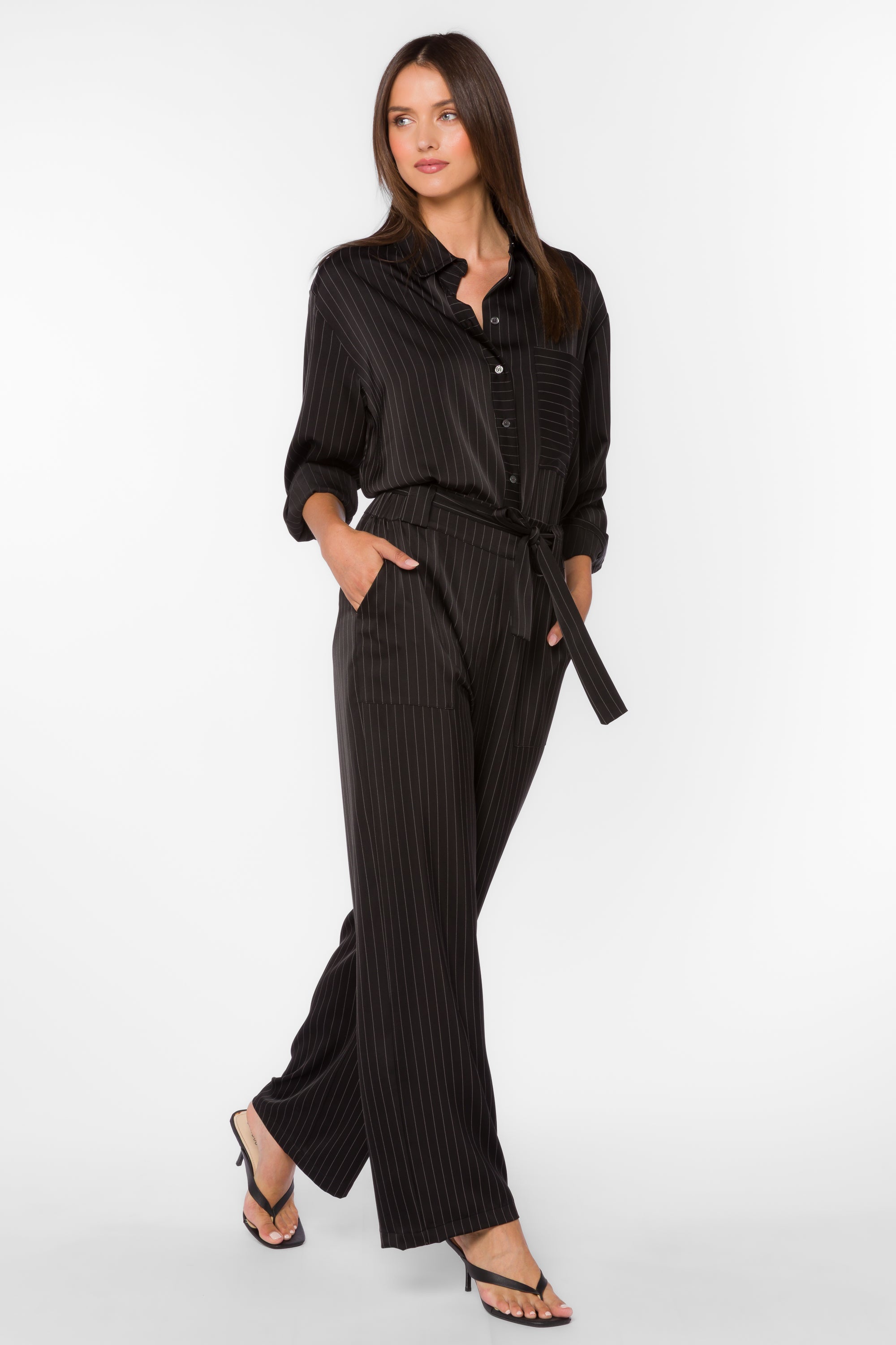 Sutton Black Pinstripe Shirt - Tops - Velvet Heart Clothing