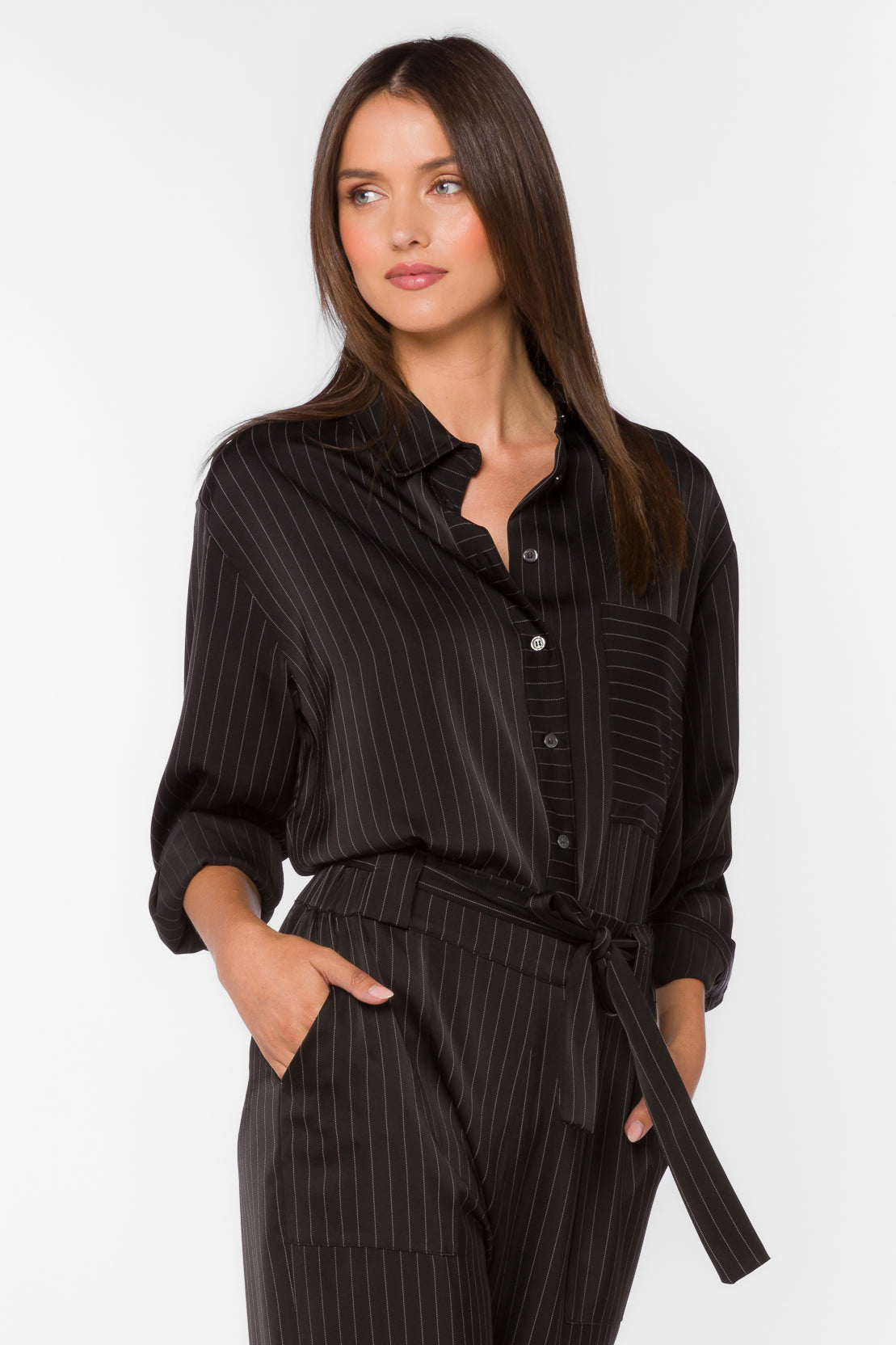 Sutton Black Pinstripe Shirt - Tops - Velvet Heart Clothing