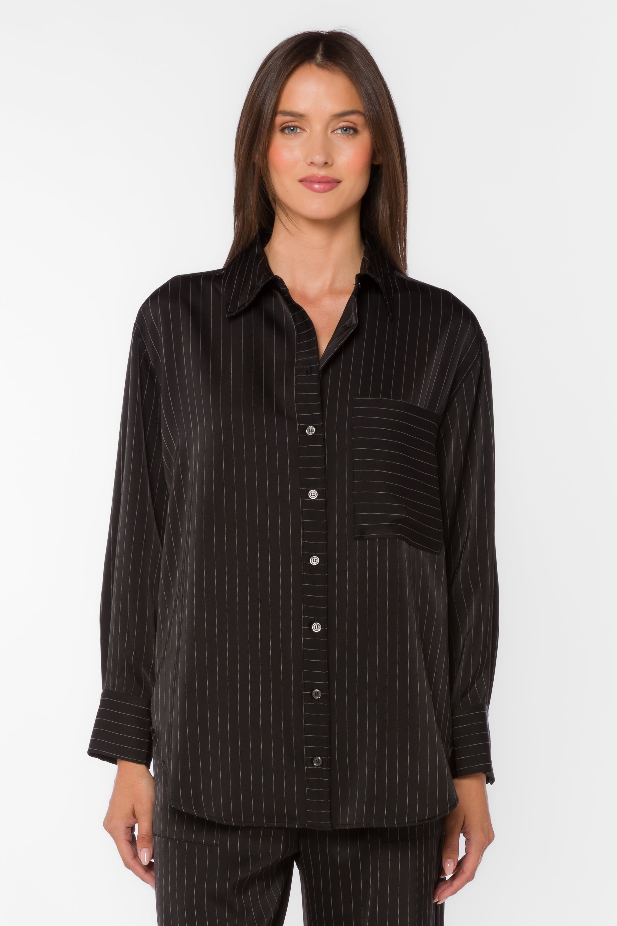 Sutton Black Pinstripe Shirt - Tops - Velvet Heart Clothing