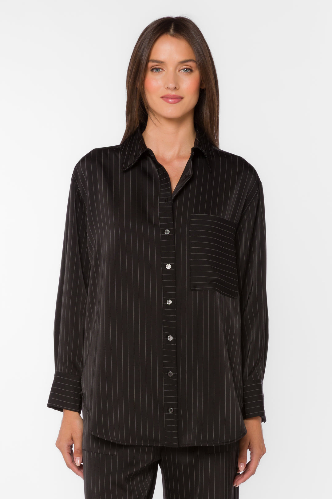 Sutton Black Pinstripe Shirt - Tops - Velvet Heart Clothing