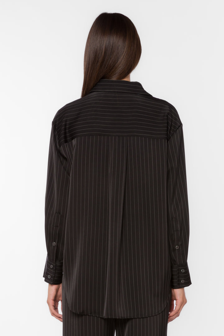 Sutton Black Pinstripe Shirt - Tops - Velvet Heart Clothing