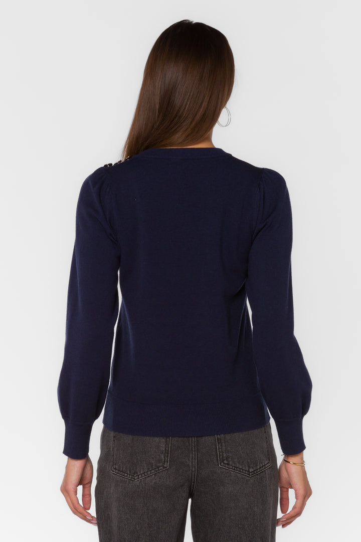 Taffy Navy Gold Button Sweater - Sweaters - Velvet Heart Clothing