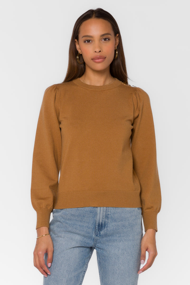 Taffy Burlap Gold Button Sweater - Sweaters - Velvet Heart Clothing