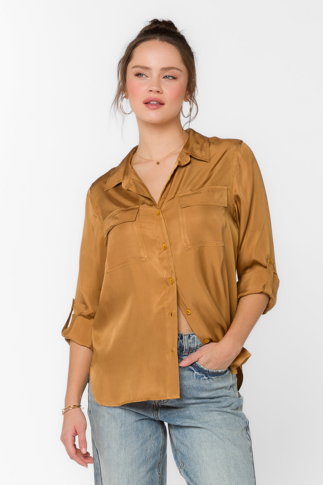 Talma Golden Brown Shirt - Tops - Velvet Heart Clothing