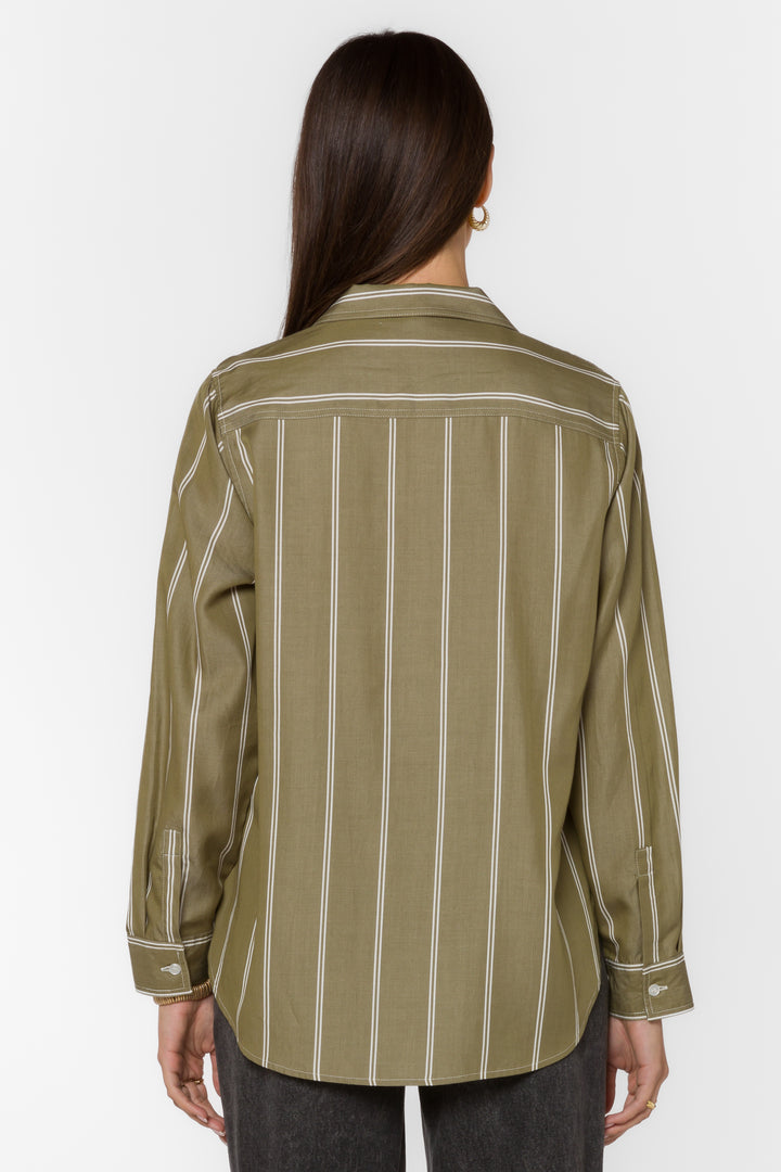 Talma Pesto Green Stripe Shirt - Tops - Velvet Heart Clothing